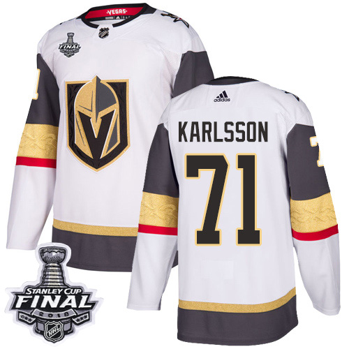 Youth Vegas Golden Knights #71 Karlsson Fanatics Branded Breakaway Home White Adidas NHL Jersey 2018 Stanley Cup Final Patch